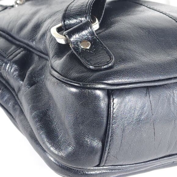 Ashwood Black Glazed Leather Medium Multi Compartments Purse Handbag Backpack - Picture 14 of 16